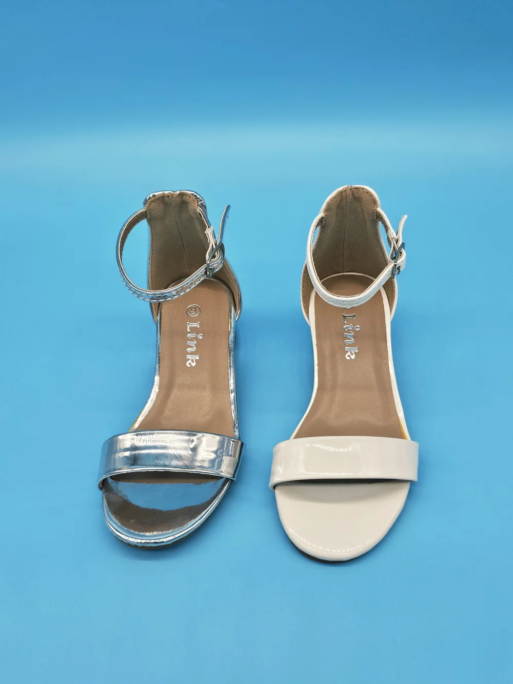 Lina Girls Two-Tone Ankle-Strap Dress Sandals in White and Silver